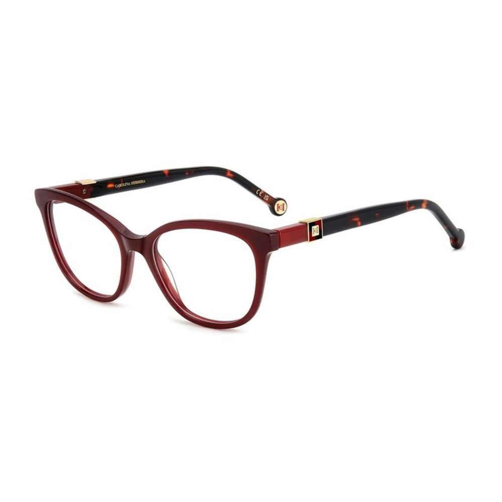Carolina Herrera Burgundy Cat-Eye Glasses with Tortoiseshell Temples